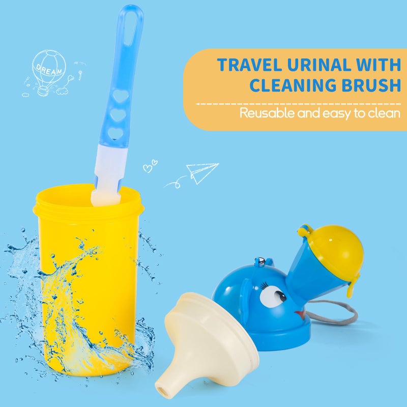 ONEDONE Portable Urinal for Kids 17 OZ Pee Bottle with Clean Brush Travel Urinal for Kids Baby Child Pee Cup for Boys Emergency Toilet for Camping Car Travel and Kid Potty Training(Yellow) - Image 2